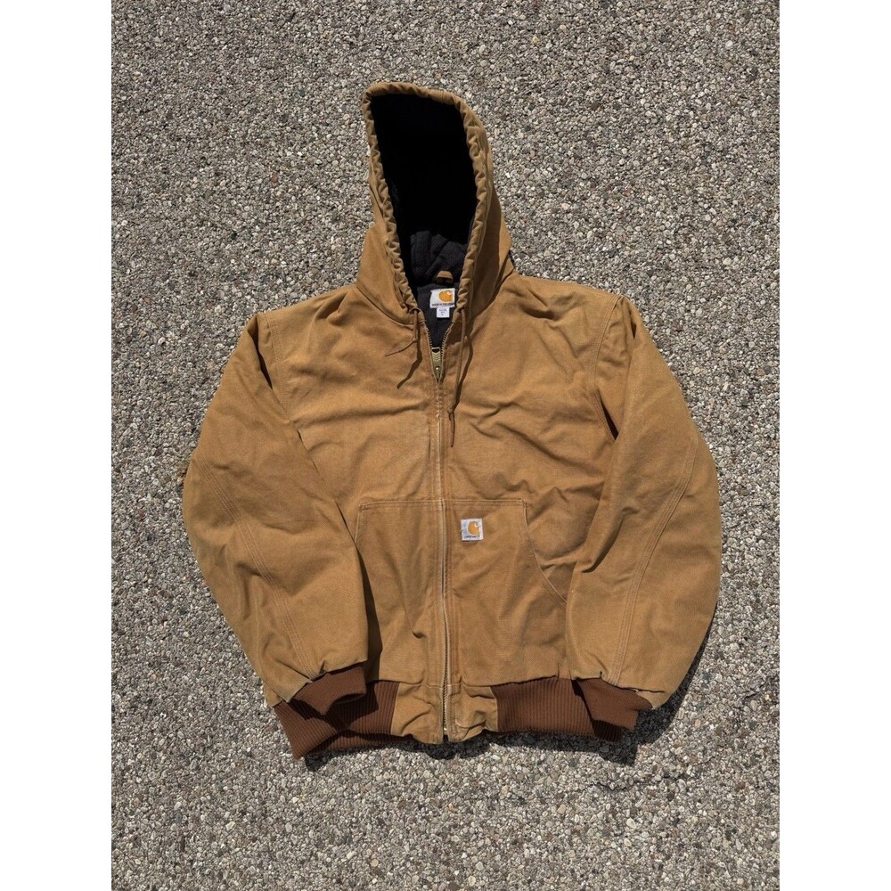Carhartt Duck Active Jacket Mens Large J140 Brown Canvas Hooded Workwear Y2K - Picture 2 of 11